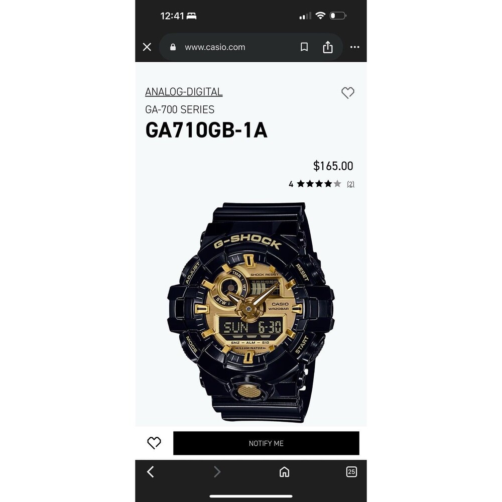 Casio Men's G Shock GA-710GB Analog Digital Wristwatch Gold Dial